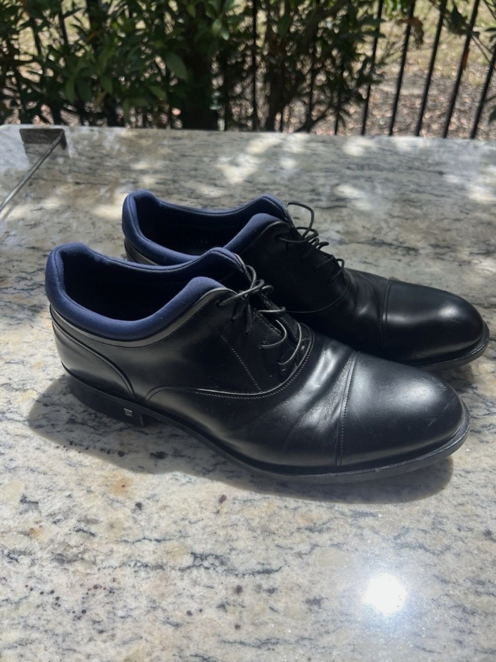Louis Vuitton Black Leather Derby Oxfirds with Navy Trim 9.5